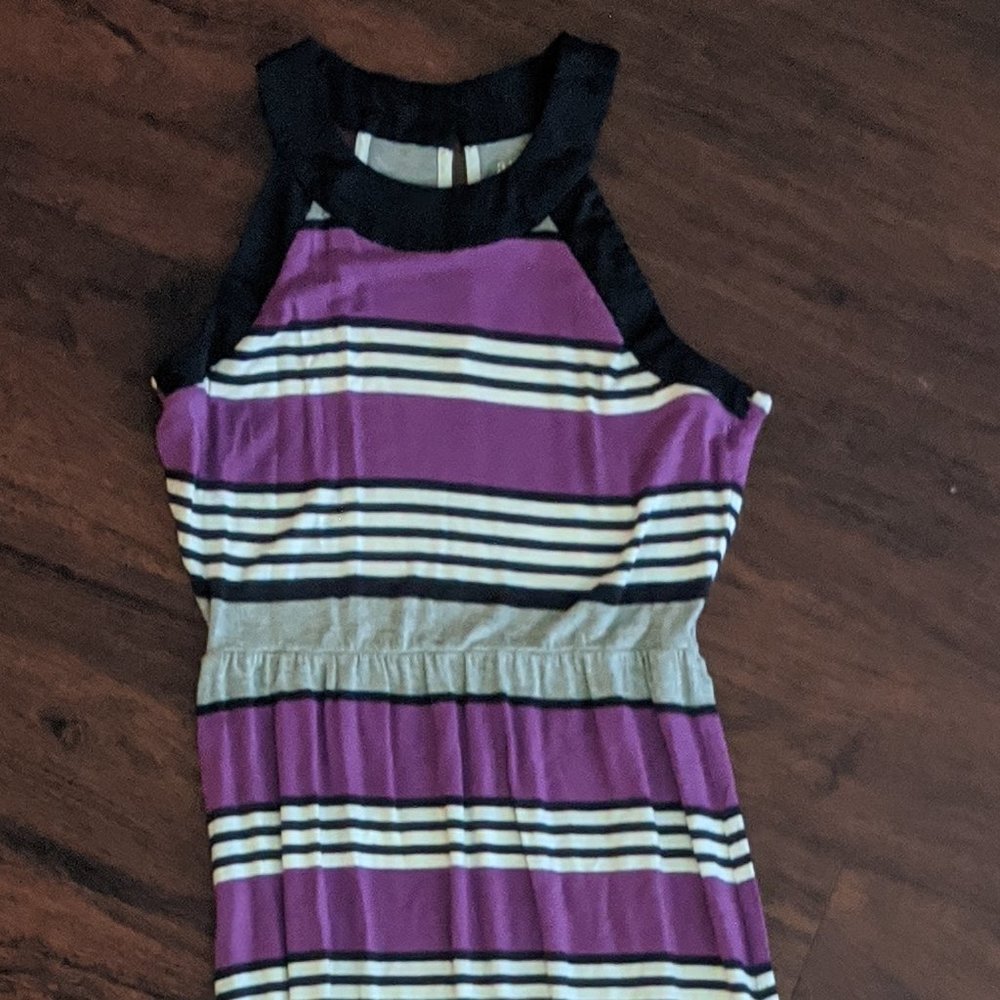 Purple Striped High Neck Maxi